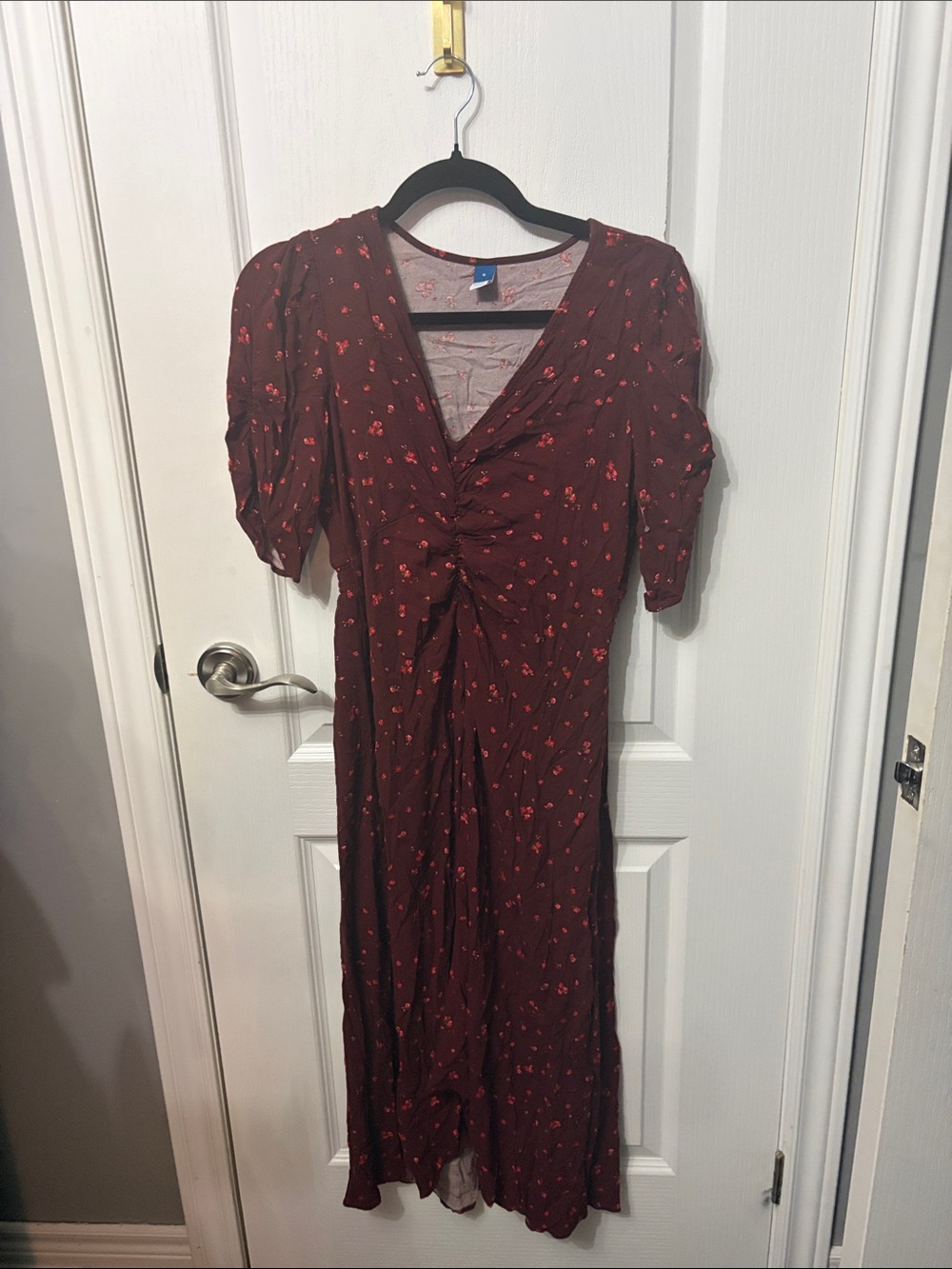 Old Navy Women's Burgundy Floral Midi Dress with Twist Front